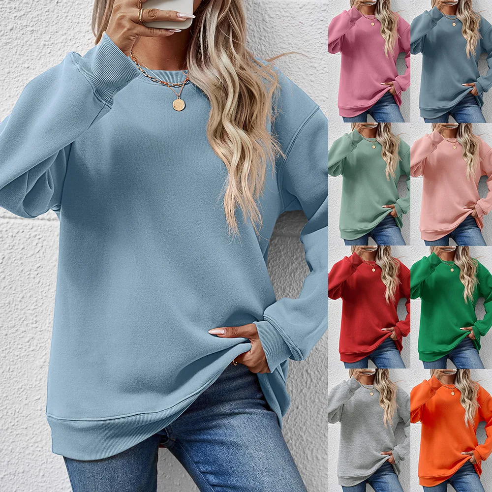 2023 Women's Sweatshirt Solid Color Hoodies Tracksuit  Round Collar Hoodie Hip Hop Pullovers Female Clothing T885