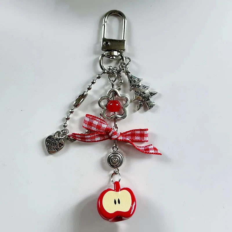 Cute Student Pendant Original Apple Love Bow Beaded Keychain Pendant Niche