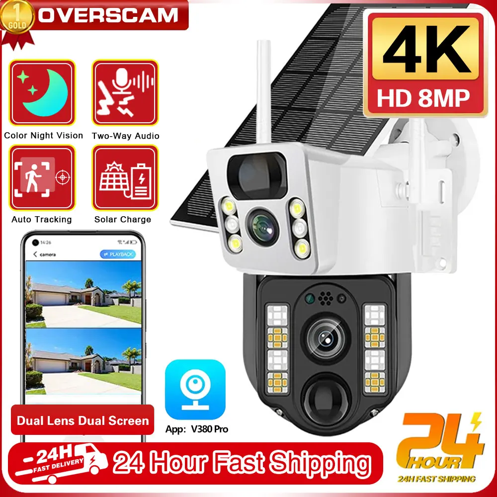 

8MP 4K Wireless Solar Camera 4G Sim Outdoor Dual Lens IP Camera PIR Night Vision V380 Pro CCTV Security Protection Monitor