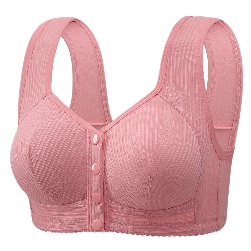 Women's Comfortable Without Steel Ring Fixed Cup Beautiful Back Anti Sagging Bra Plus Size Front Opening Buckle Gathering Bra