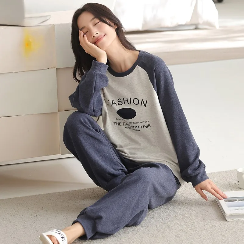 

Pajama Sets Tight Women Fitting Microfiber Sleep Set Long Sleeve Crew Neck Ankle Length Spring Autumn Slimming Modern Multicolor