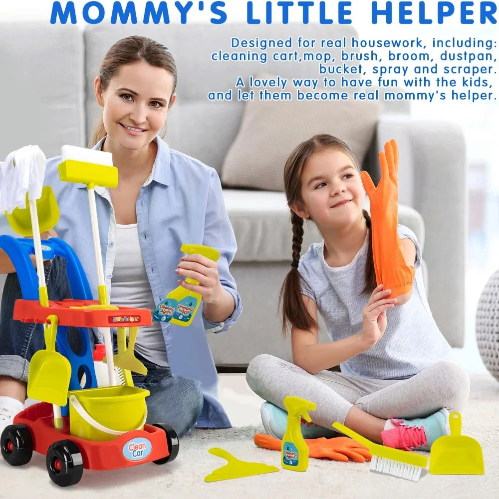11 pçs fingir jogar vassoura e esfregão conjunto crianças conjuntos de limpeza, brinquedo de limpeza de casa ferramentas de limpeza brinquedos para meninos meninas