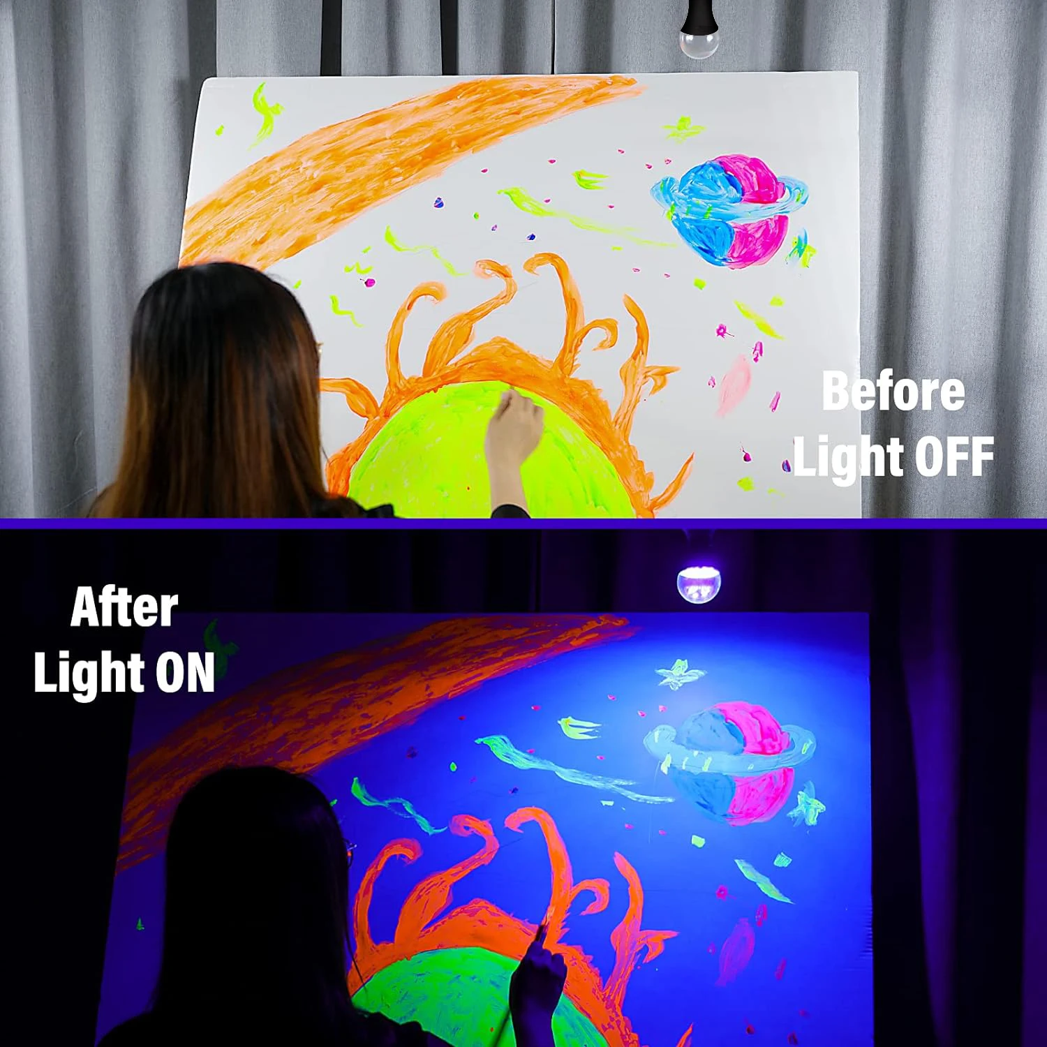 A60(A19) 110-240V E26/E27 Lampadina LED nera per poster fluorescenti, body paint, feste di Natale, armadietti e espositori