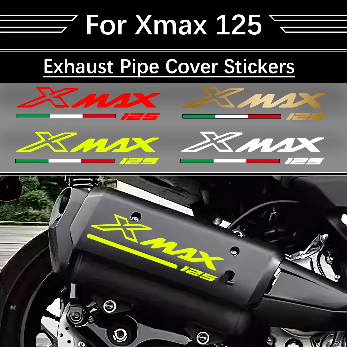 

Для Xmax 125 светоотражающие наклейки на крышку выхлопной трубы мотоцикла, водонепроницаемые виниловые наклейки для мотоциклов, аксессуары