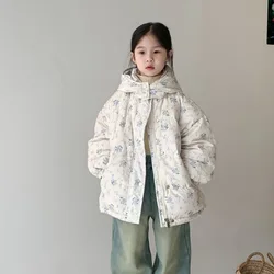 RAISE Winter Children Girls Duck Down Jackets Loose Thicken Printed Kid Girl Snowwear Parka Long Sleeve Kids Girl Hooded Jackets
