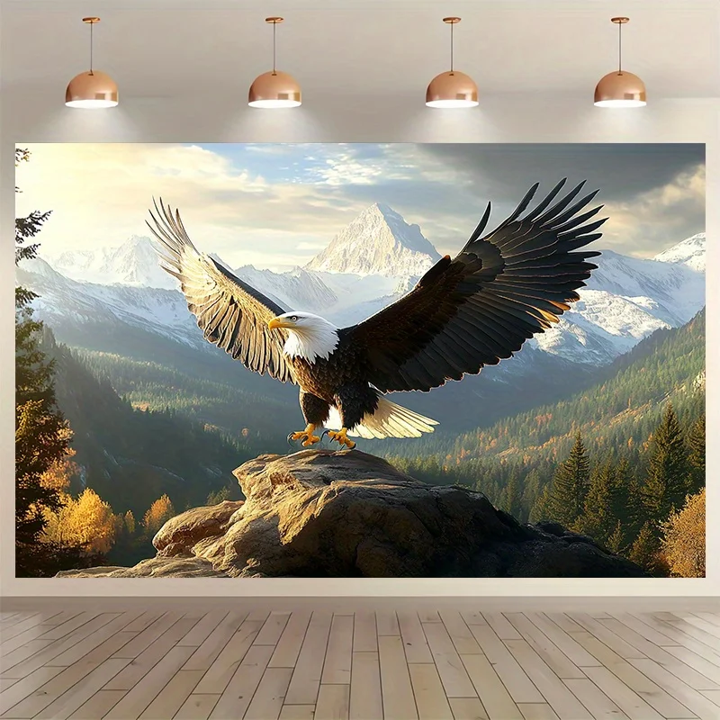 Tapisserie murale Épique Aigle, Oiseau de proie majestueux, Art de la nature montagneuse et de la faune, Décoration réaliste pour la maison, le salon et la galerie
