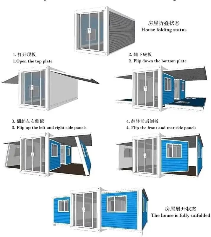 Casa contenitore espandibile di lusso 2025 – Casa prefabbricata con 3 camere da letto con cucina e bagno |   Soluzione vivente modulare moderna