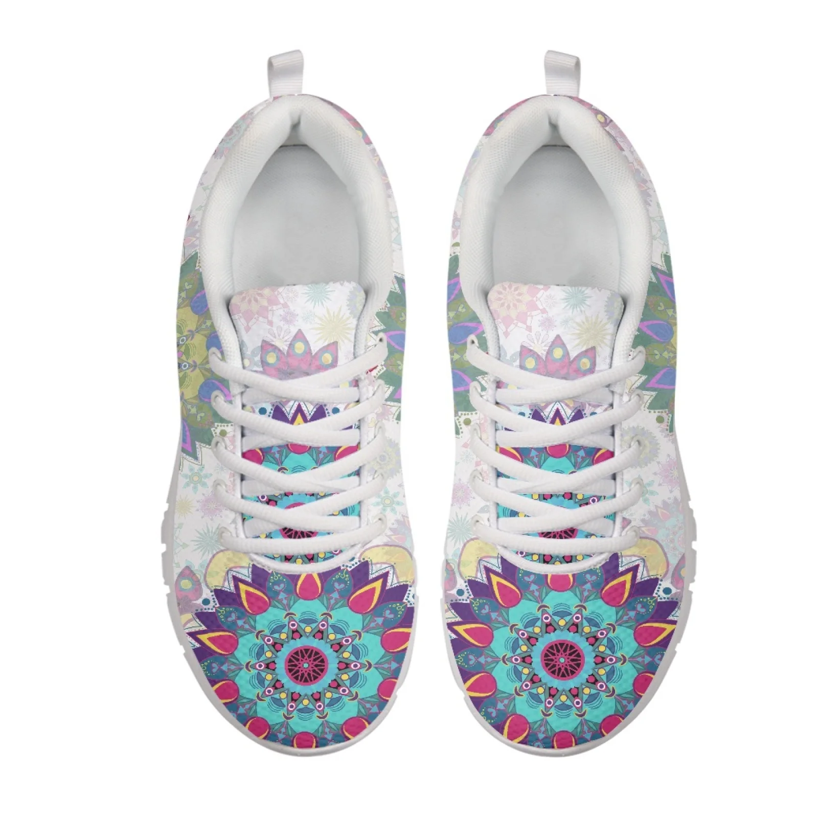 Coloranimal Low Top Lace-up Running Shoe for Womens Road Walking Shoes for Gym Colorful Mandala Flower