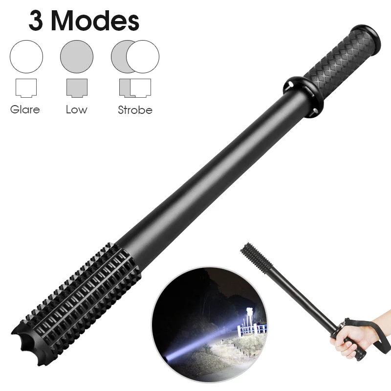 XPE LED Telescopic Baton Flashlight Self Defense Powerful LED Tactical Baseball Bat Flashlight Torch Rechargeable Lantern