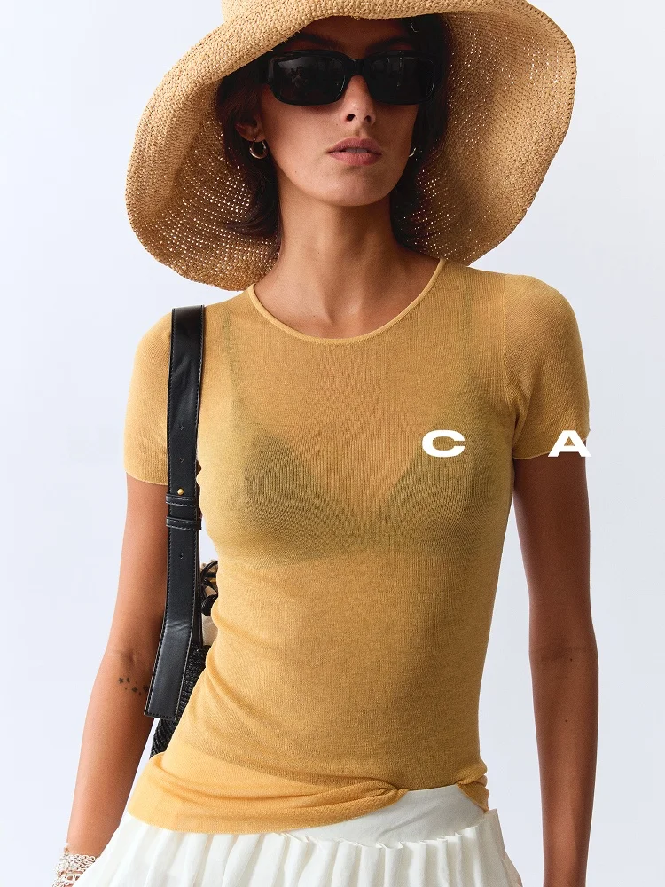 

A Faionable Cool 0 Prure Sensation Layering Silk Copper Ammonia Tead Knitted T-irt Casual Sle ort Sve rou...