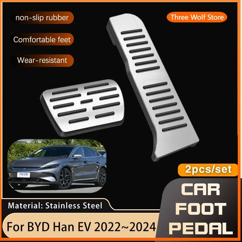 

Автомобильные педали для BYD Han EV 2022 ~ 2024 2023, аксессуары, акселератор, топливо, тормоз, без сверления, нескользящая крышка педали, детали авто