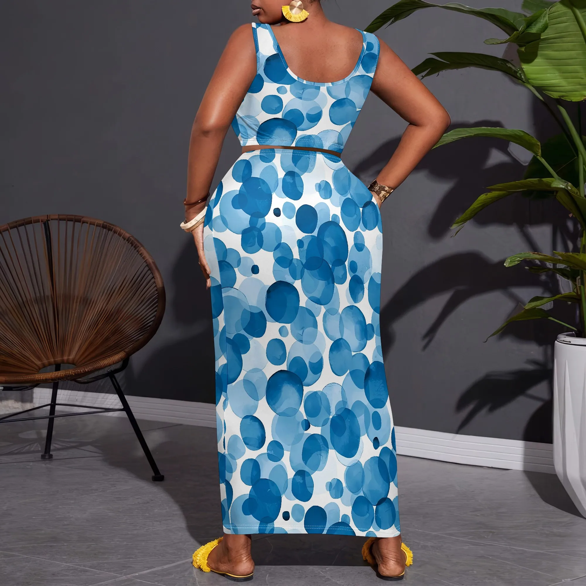 Nupusa Plus Size Dot พิมพ์ชุดสองชิ้นผู้หญิงฤดูร้อนแขนกุดชุดลําลอง