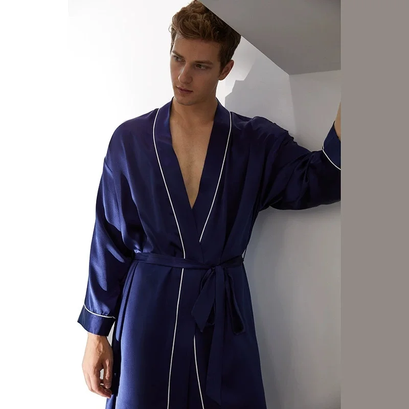 

Men's 19 Momme Mulberry Silk Robe & Pants Set - Heavyweight Silk, Tie-Waist, Long-Sleeve, 100% Mulberry Silk Loungewear