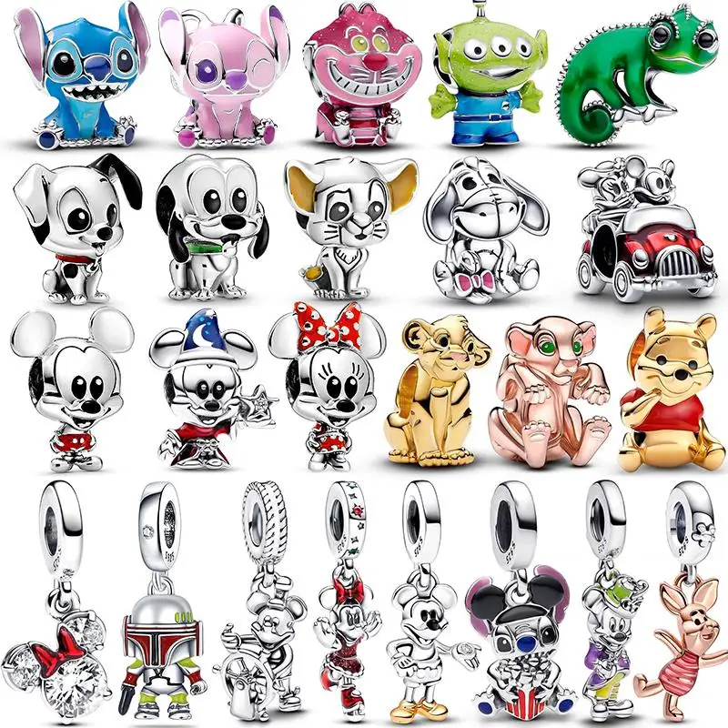

Hot Disney Charm 925 Silver Mickey Minnie Winnie Stitch Pendant Charms Bead Fit Original Bracelet DIY Birthday Jewelry Gift