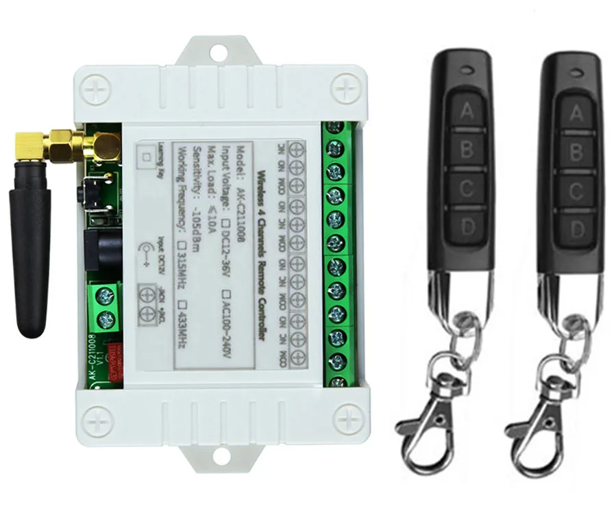 Smart Multiple DC 12V 24V 36V 10A 433MHz 4CH Relè wireless a 4 canali Ricevitore interruttore telecomando RF + Trasmettitore pollici
