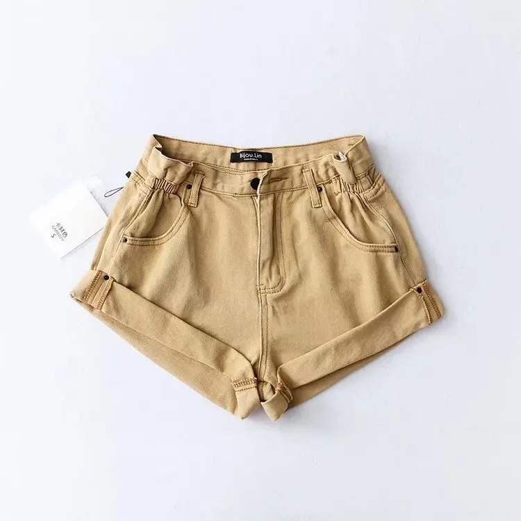 Summer 2018 Women's New Comfortable Five-Color Loose Waist Cuffed Denim Shorts Wide Leg Hot Pants Fashionable Versatile Shorts