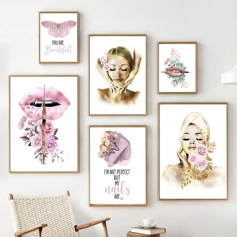 Large-sized 1pc frameless Canvas Painting Facial Treatment Lip Botox Spa Butterfly Nail Wall Art Canvas Painting Nordic Posters