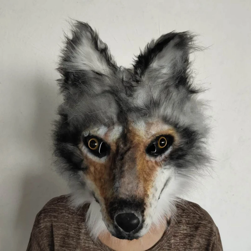 Dog Latex Mask Plush Toys Carnival Cosplay Party Props Adult Full Face Disguise Halloween Costume Funny Fur Animal Wolf Masks