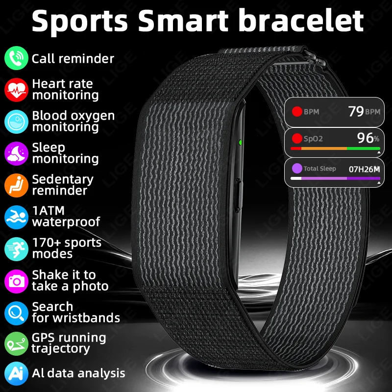 

Новый умный браслет LIGE, монитор здоровья, фитнес-трекер, GPS, трекер тренировок, измерение пульса, водонепроницаемый, многофункциональный браслет