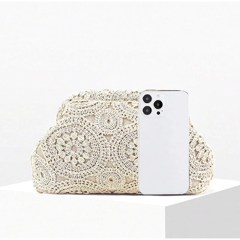 Clutch-Tasche mit floraler Spitze und Häkelverschluss, elegante Abendtasche für Damen für Hochzeit, Bankett und Party, schicke Kosmetiktasche. – Detail 5