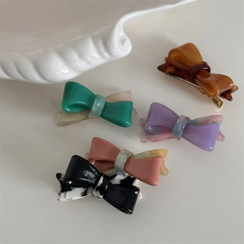 Korean Style Small Hair pin Acetate Bow Duckbill Clip French Bangs Cropped Hair Clip Head Clip Half Tie Hair Accessories Women