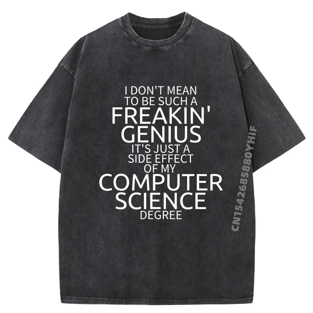 

Funny Computer Science Degree Genius Graduation Brand Clothing Men's Clothing Graphic T Shirts Letter Washed Tees