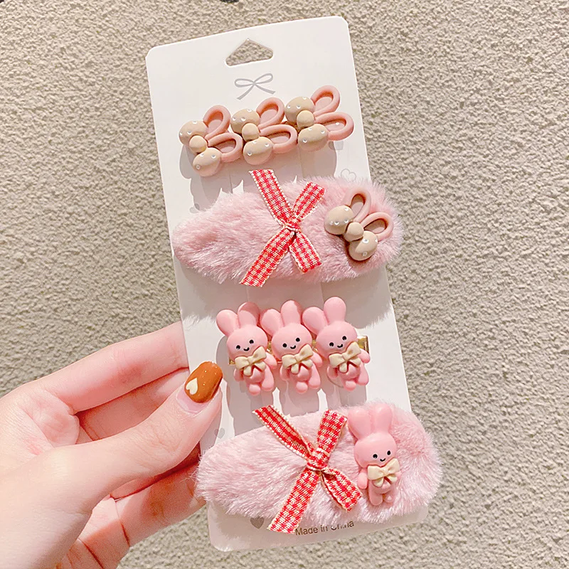 4pcs Korean Winter Plush Hair Pin Cute Floral Barrettes for Girls Baby Headwear Girls Kids Hair Accessories Princess Hair Clips