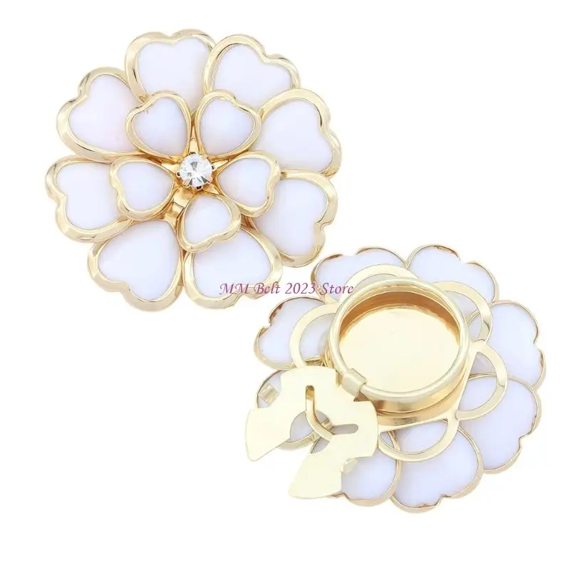 49ME Faceted Floral Button Cover with Polished Metal Frame and Clip-On Design for Casual and Formal Outfit Styling Detail
