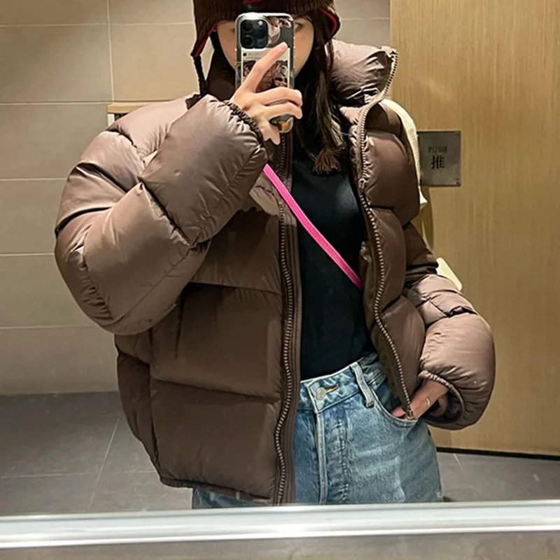 

Женская утепленная теплая куртка на хлопковой подкладке, корейская куртка-пуховик с воротником-стойкой на молнии, женская однотонная повседневная короткая парка, верхняя одежда