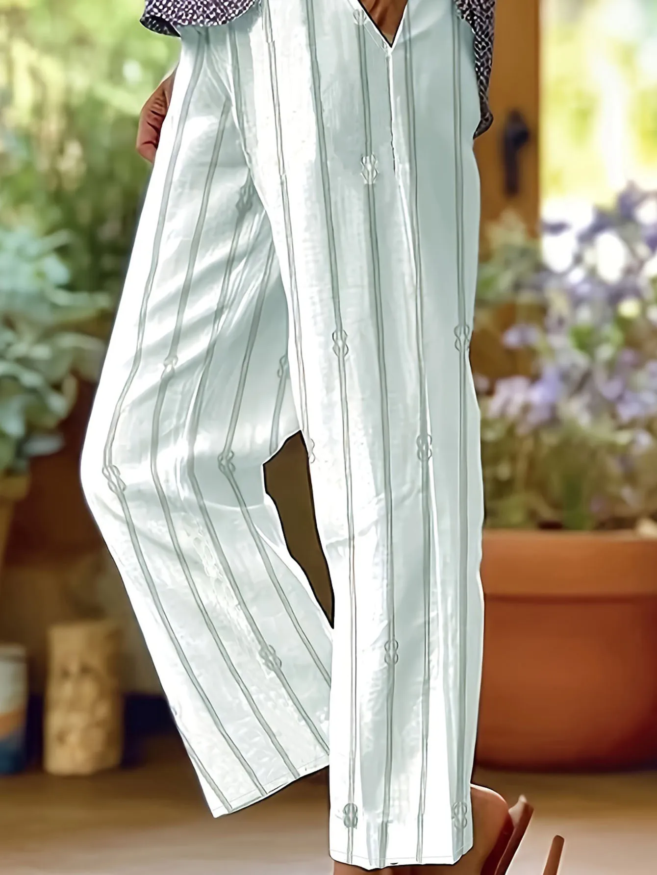 Pantaloni a gamba dritta con stampa floreale taglie forti, pantaloni Casual elastici in vita per la primavera e l'estate, abbigliamento taglie forti da donna