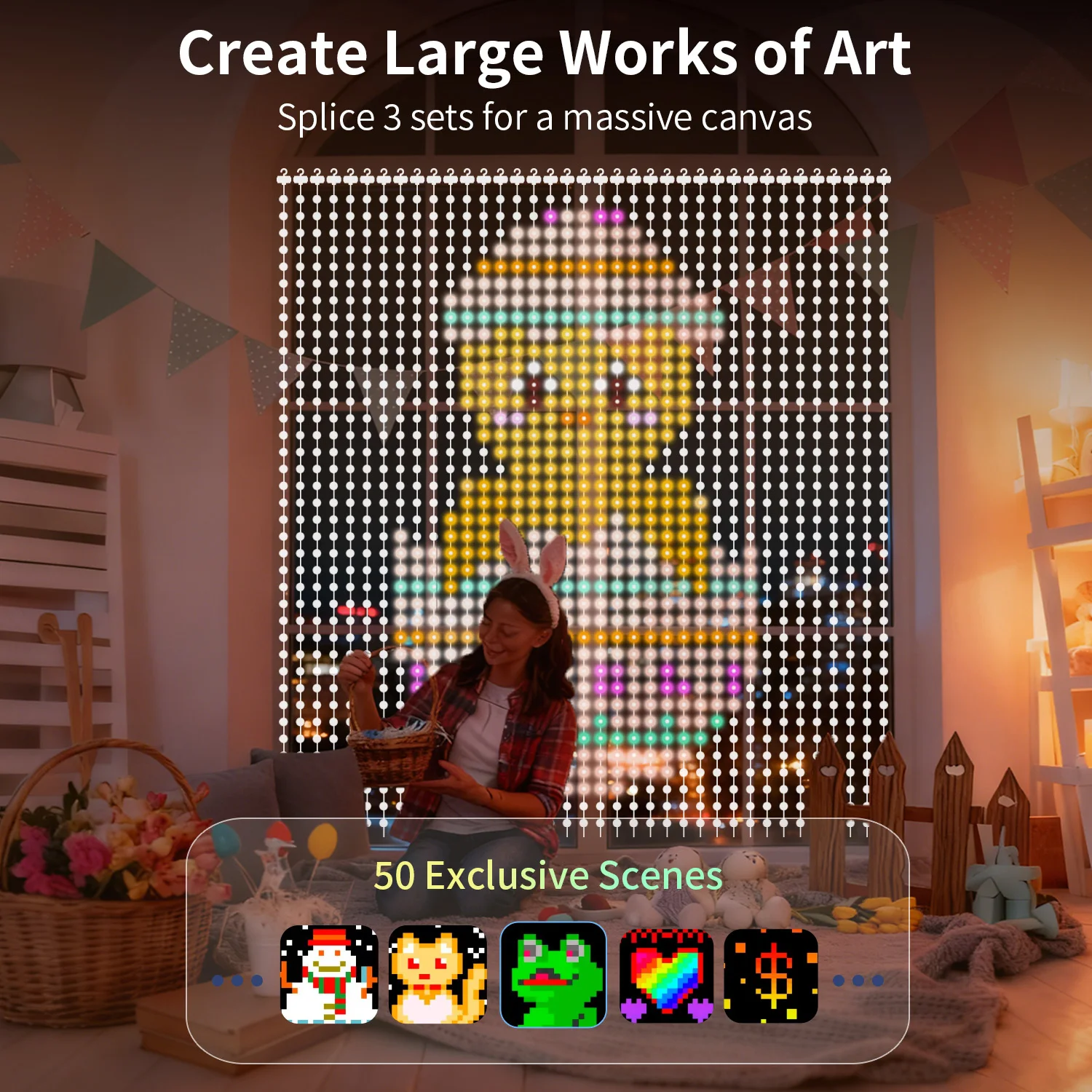 

Светодиодная гирлянда-штора, 400 светодиодов, с возможностью создания собственных узоров/синхронизация с музыкой, подарок-сюрприз, подходит для праздничного декора.