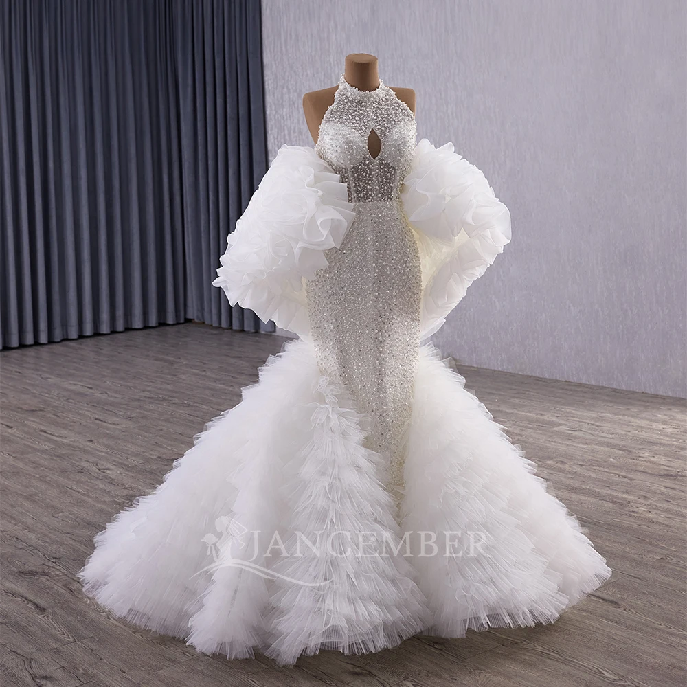Customized 2026 Princess Wedding Dress Pearl Beading Removable Sleeves Bride Style Fugitive Long Train Vestidos De Novia Civil