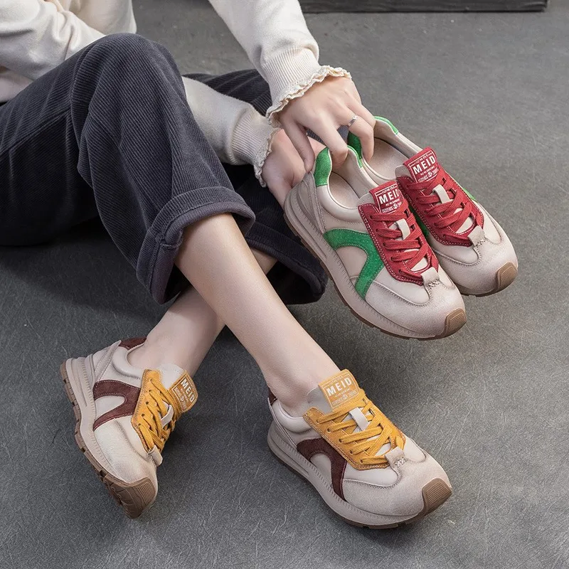 

GKTINOO 2025 Autumn New Genuine Leather Sneakers Casual Sports Shoes Soft Soled Comfortable Retro Women's Flat Shoes