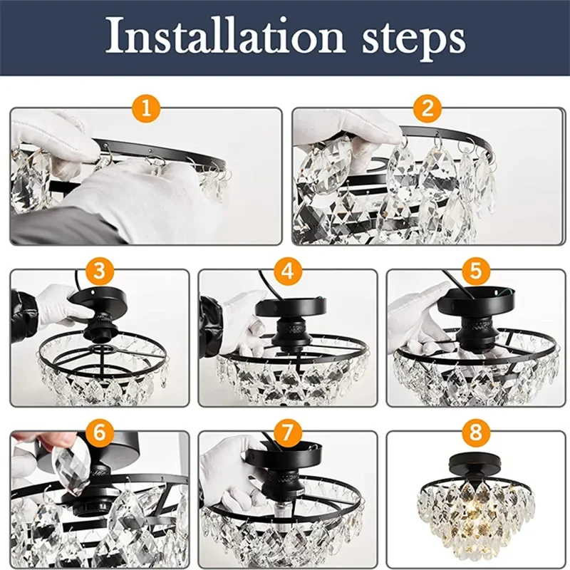 

Modern Crystal Ceiling Light French Semi embedded Ceiling Light Gold/Black Fixture