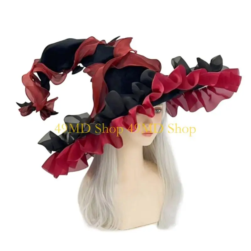 49MD Elastic Witch Hat For Halloween Costumes Soft Foldable Polyester Caps Comfortable Party Theme Accessories