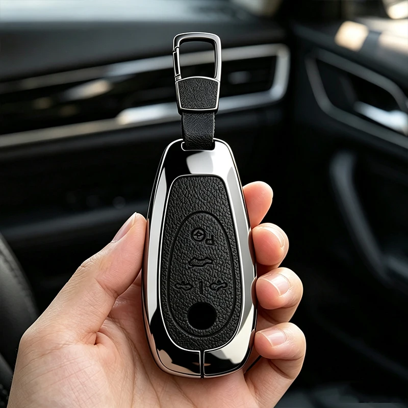 Zinc Alloy Leather Car Remote Key Case Cover for Morris Garages MG Cyberster Protection Shell Auto Keychain Accessories