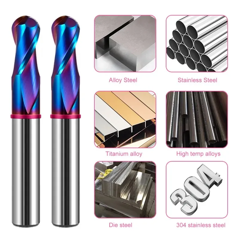 Azzkor TGP-HRC60 2f Endmills Kleur-Ring Blauwe Nano Coating Wolfraam Staal Carbide Bal Einde Frees Voor Cnc Mechanisch