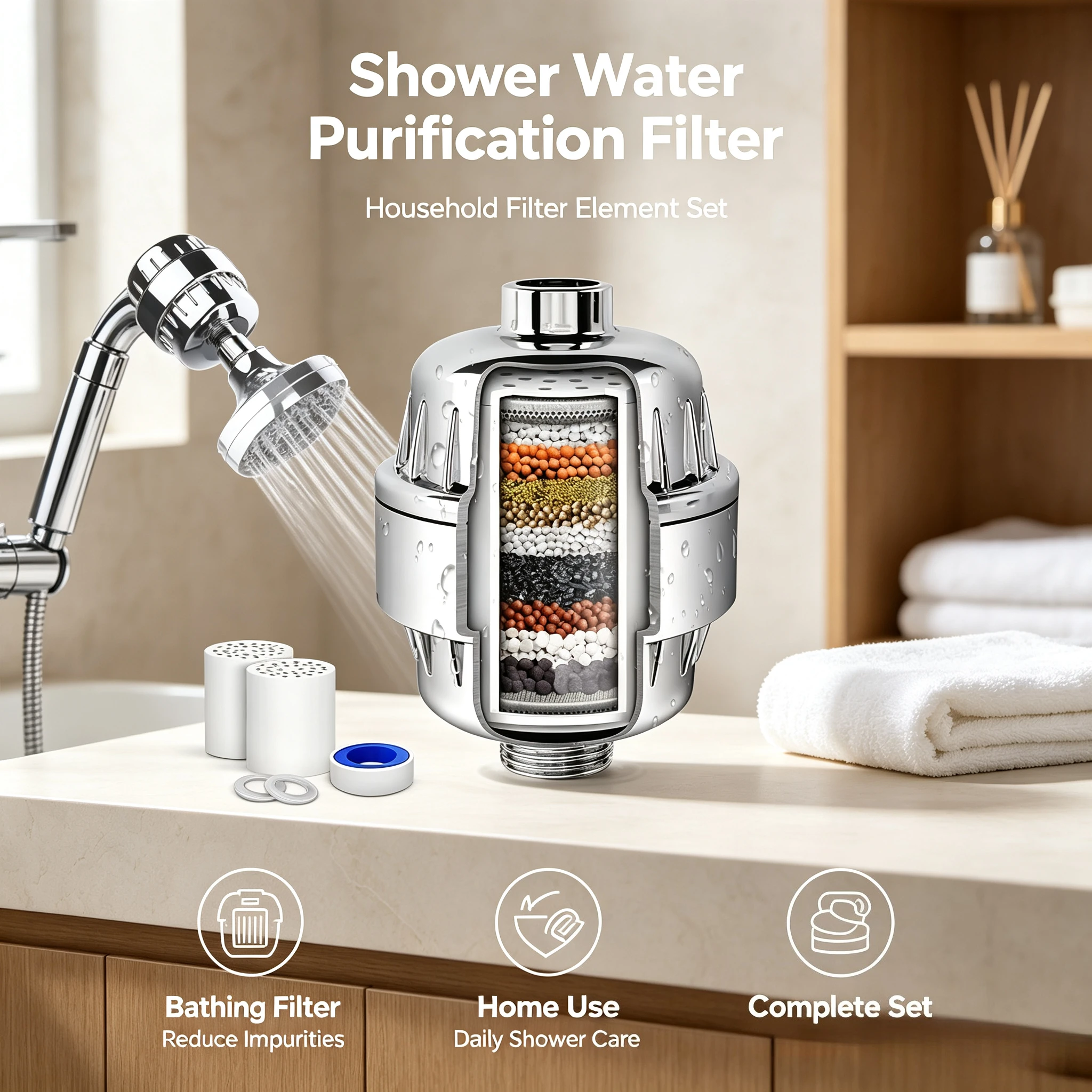 Filter Element Water Purification Household Water Purifier Shower Filter Set Bathing To Remove Residual Chlorine