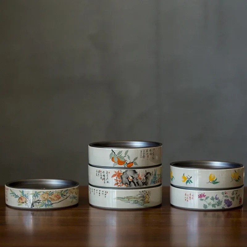 Retro Plant Ash Double-layer Metal Tin Cover Pot Bearing Water Storage Dry Brewing Table Japanese Tea Bearing Ceramic Tea Tray
