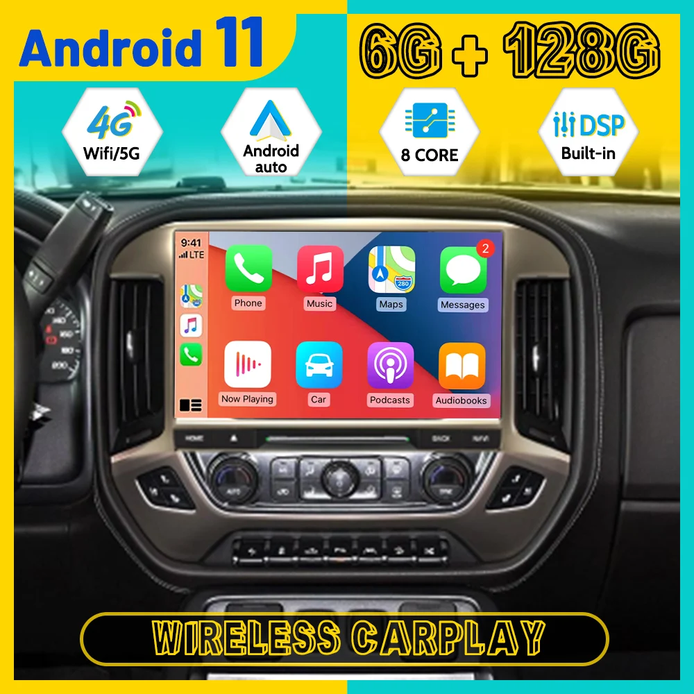 

Car Radio Multimedia Player For Chevrolet Silverado GMC SIERRA 2015-2019 Android11 Carplay 13.3" 128GB GPS Auto Stereo Head Unit