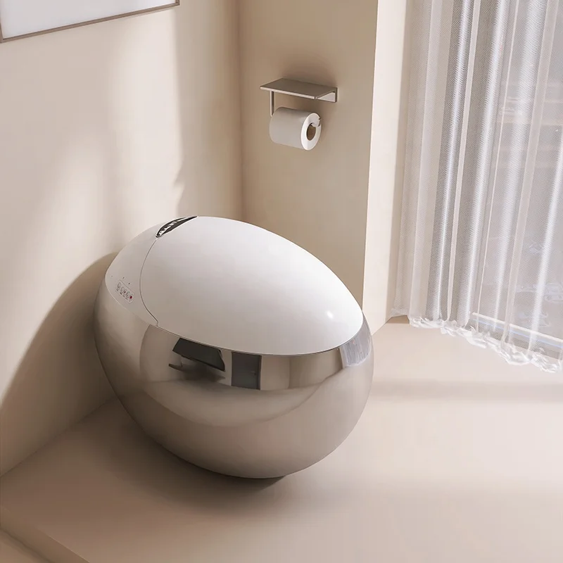 

Luxury Hotel Egg Shaped Toilet Colored S-trap Silver Chrome Color Intelligent Wc with Remote Control Ceramic Toilet Bowl
