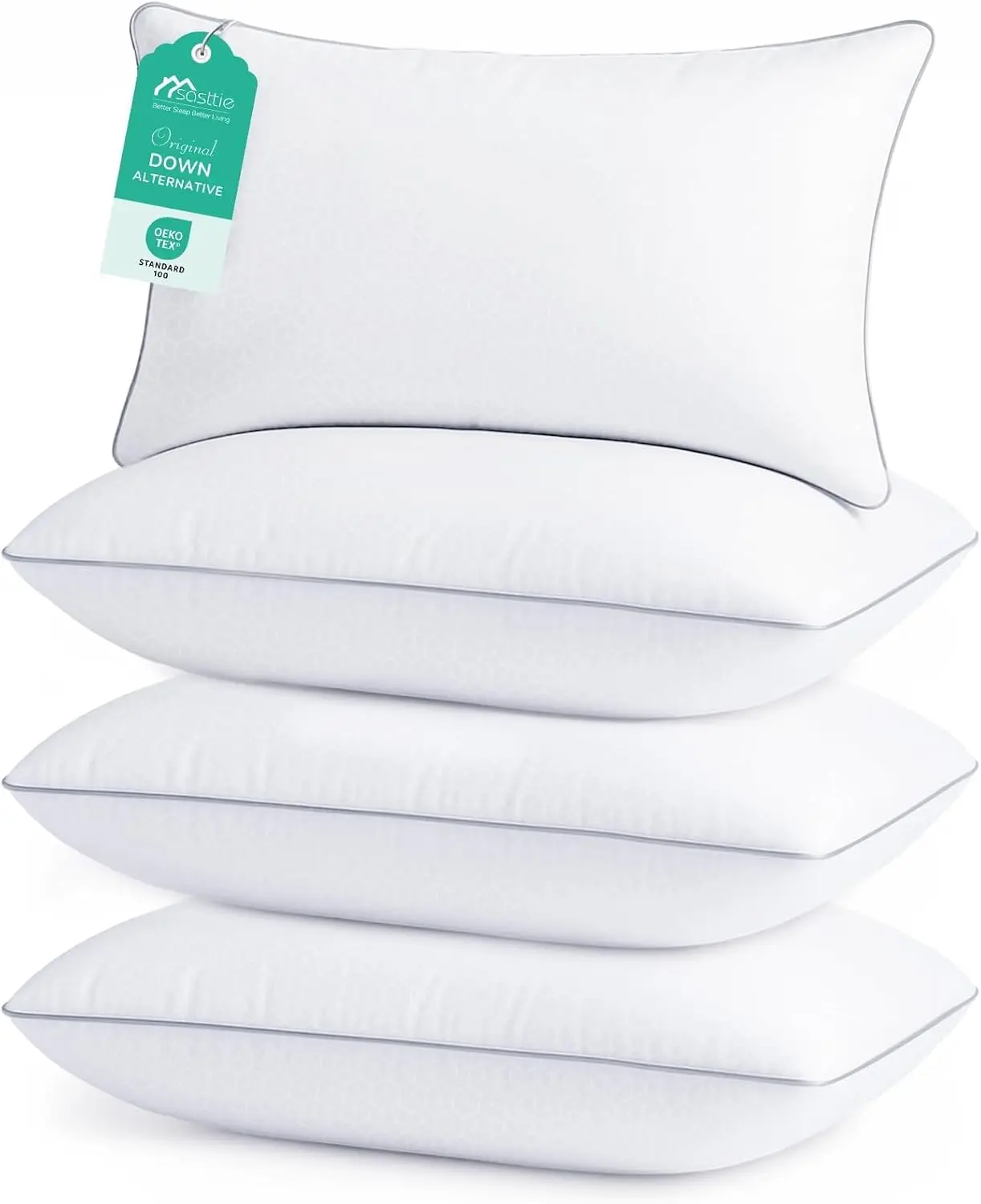 

Queen Size Pillow Set of 4, Down Alternative Filling for Side, Back, Stomach Sleepers - OEKO-TEX Certified and Machine Washable