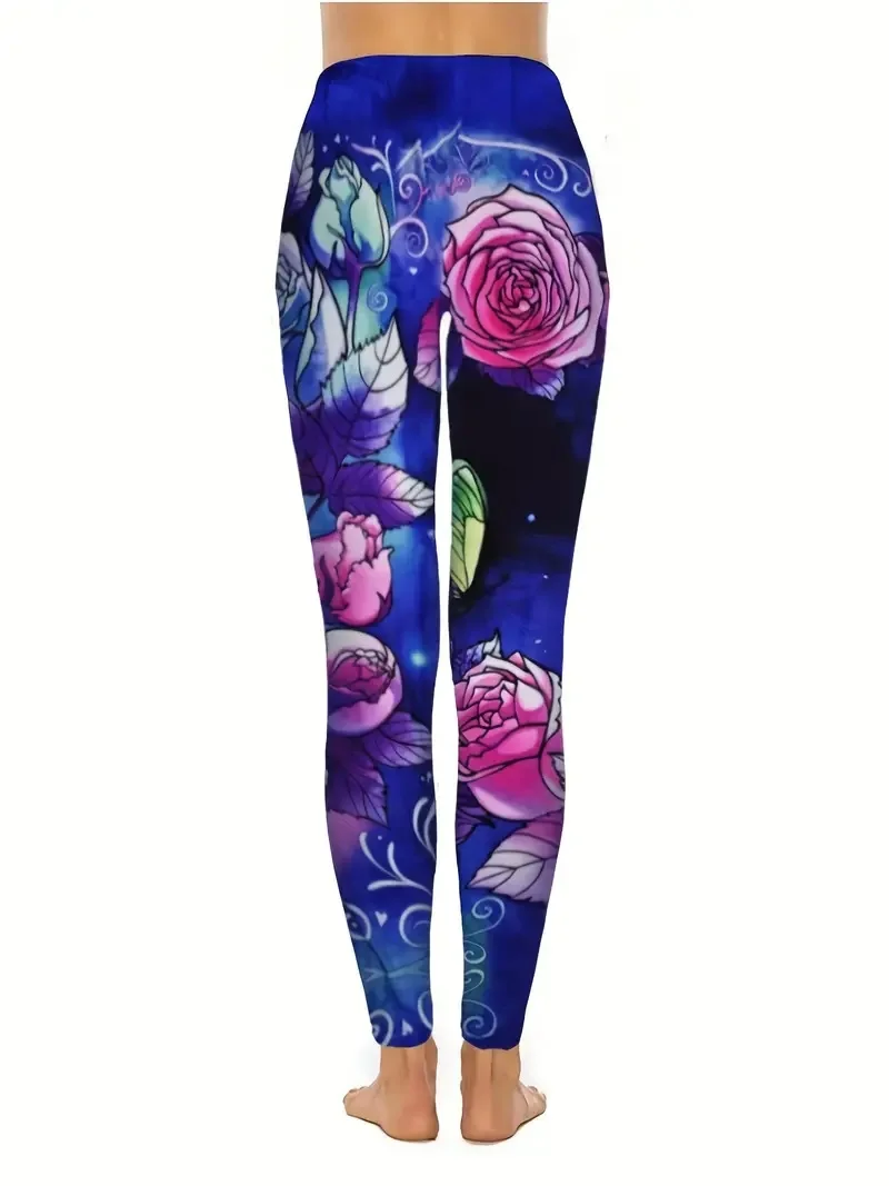 Butterfly & Floral Print Rest Tight Stretch elastic waist Comfortable slim fit Work daily travel Wear women\'s leggings