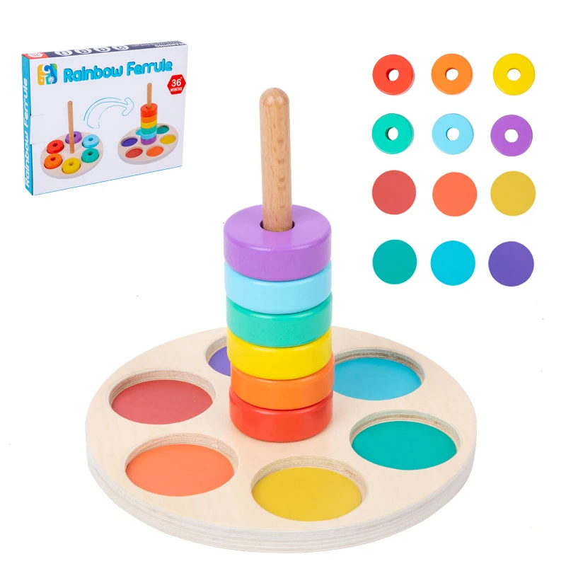 Baby Wooden Rainbow Stacking Toy Montessori Coloerful Blocks Classification and Nested Games Fine Motor Training Shape Matching