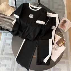 Casual Sports Summer Sets For Women 2 Pieces Round Neck Short Sleeve And Wide Leg Pant Sets New Women Outfit Tracksuits