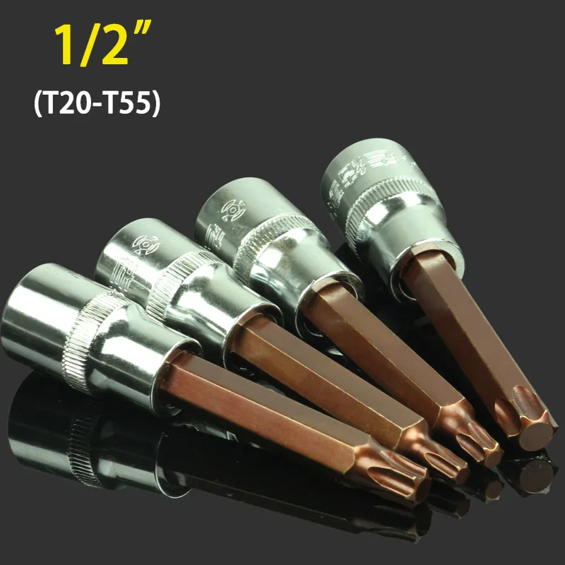 

1Pcs 1/2 Inch Drive 100mm Extra Long Torx Socket Bit T20 T25 T27 T30 T40 T50 T55 Wrench Head Bits Screw Driver Auto Hand Tool