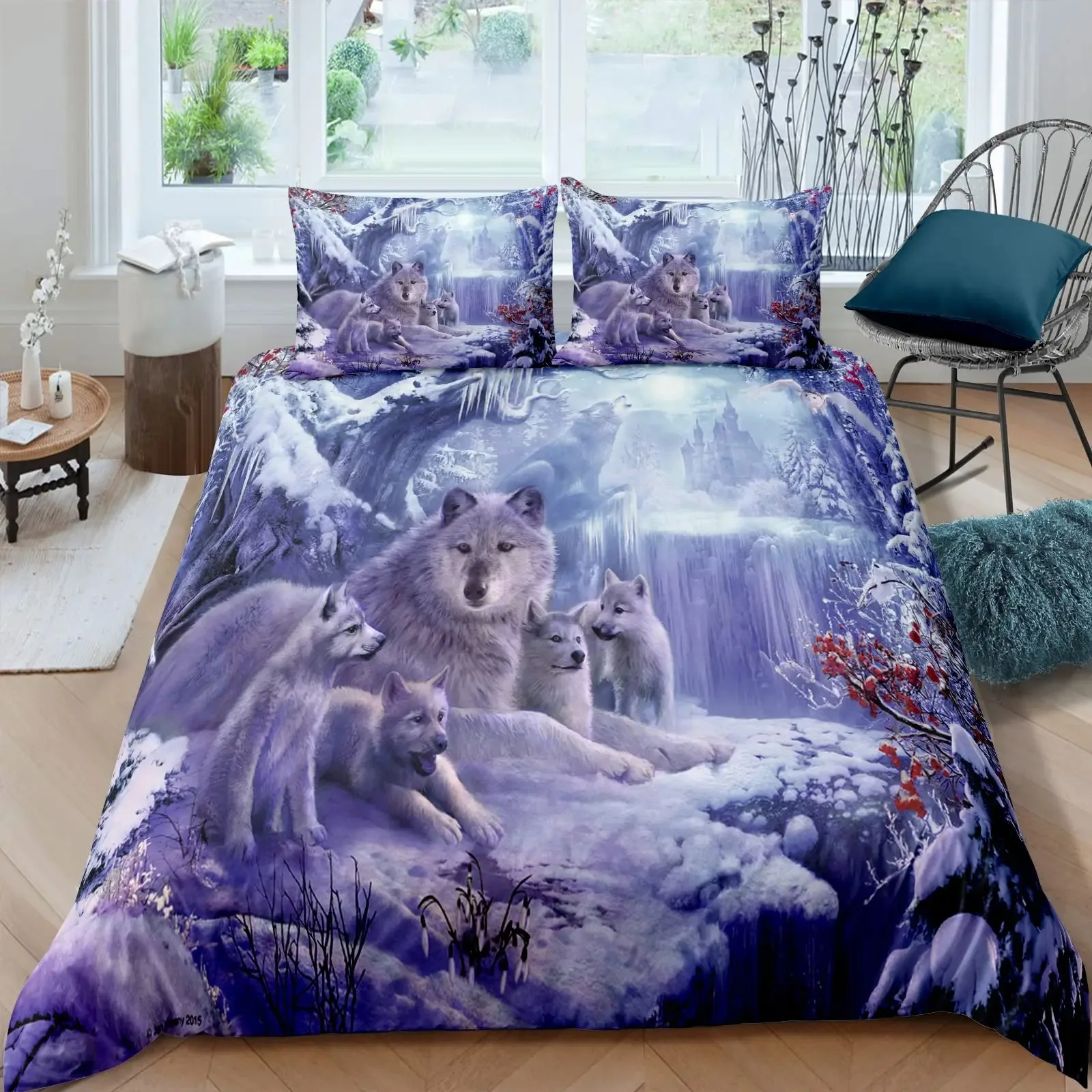 

Wolf Comforter Cover QueenKing Size,animal Printed Quilt Cover,Wild Snow Wolf Theme Polyester Duvet Cover for Kids Teens Boys