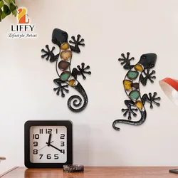 2pcs Metal geco Wall Artwork per la decorazione domestica Indoor Outdoor lucertole statue da giardino sculture di camera da letto Patio Brother