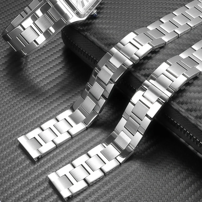 

For Cartier Sandus Dumont Stainless Steel Strap WSSA0032 Bracelet Quick Detachment Metal watchband17.5mm Strap Accessories