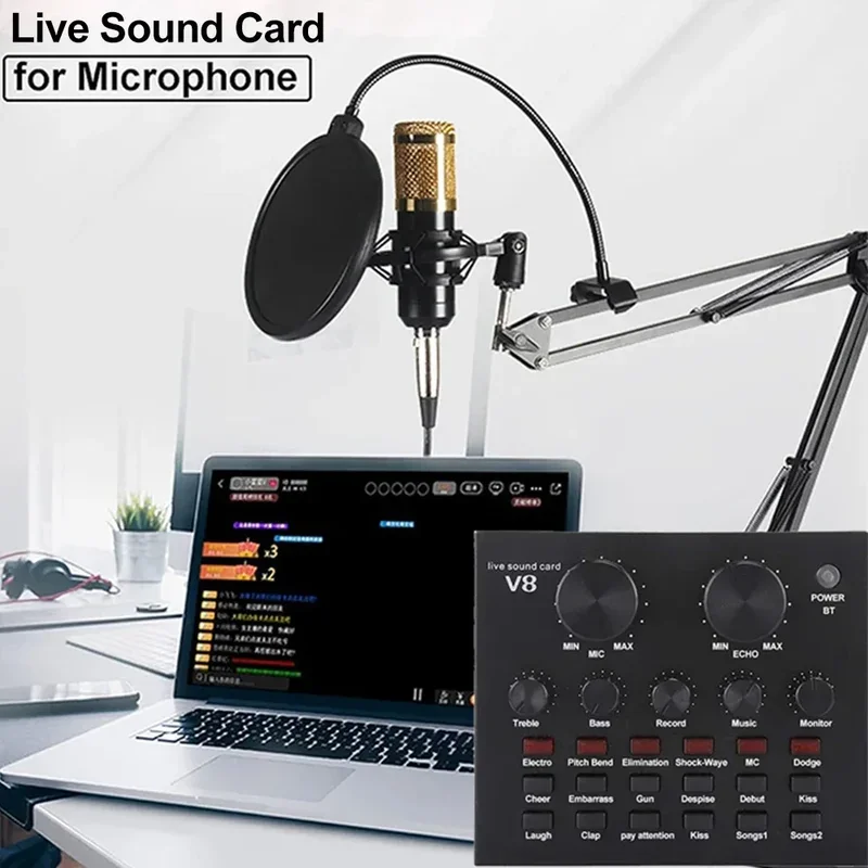 Grenzüberschreitender heißer Stil V8 Soundkarte Broadcast-Ausrüstung Anzug Computer Telefon Triller Spiel Host spezielles Mikrofon Mikrofon
